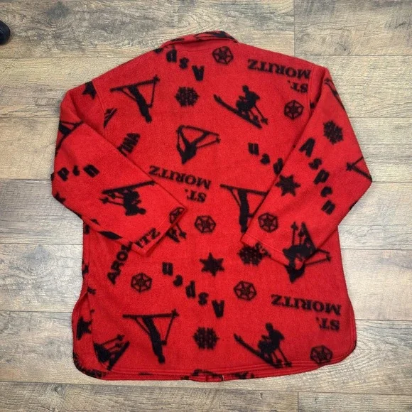 Women's Vintage 90s‎  Carole Little Red and Black Ski Print Fleece Jacket - Picture 2 of 7